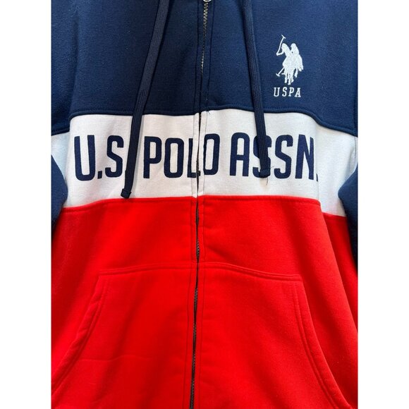 U.S. POLO ASSN. Men's Wordmark Pullover Hoodie Stretch Sz L Red Blue Long Sleeve - Picture 10 of 15